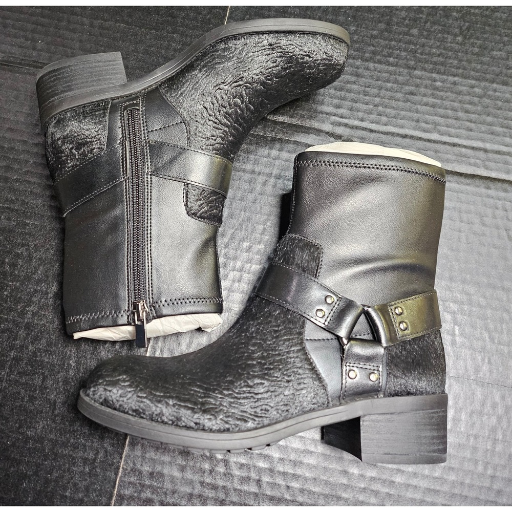 Lori Goldstein LI-WILDA Black Pony Hair Nappa PU Harness Ankle Boots Womens 5.5M